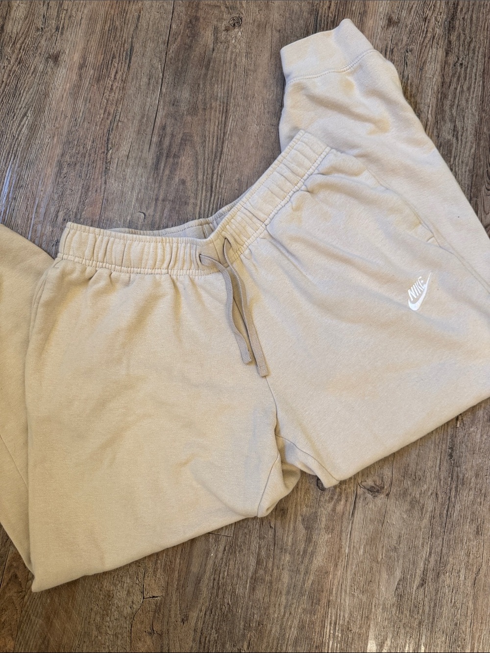 Nike Tan Fleece Joggers with White Swoosh